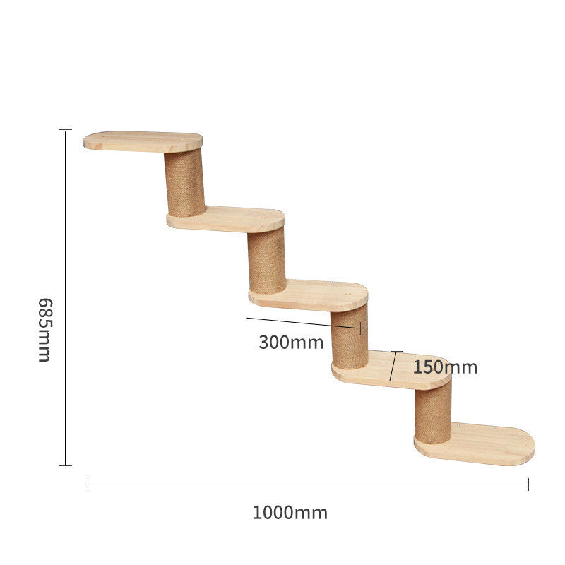 Modular cat climbing frame with three stepped platforms on sisal-wrapped posts