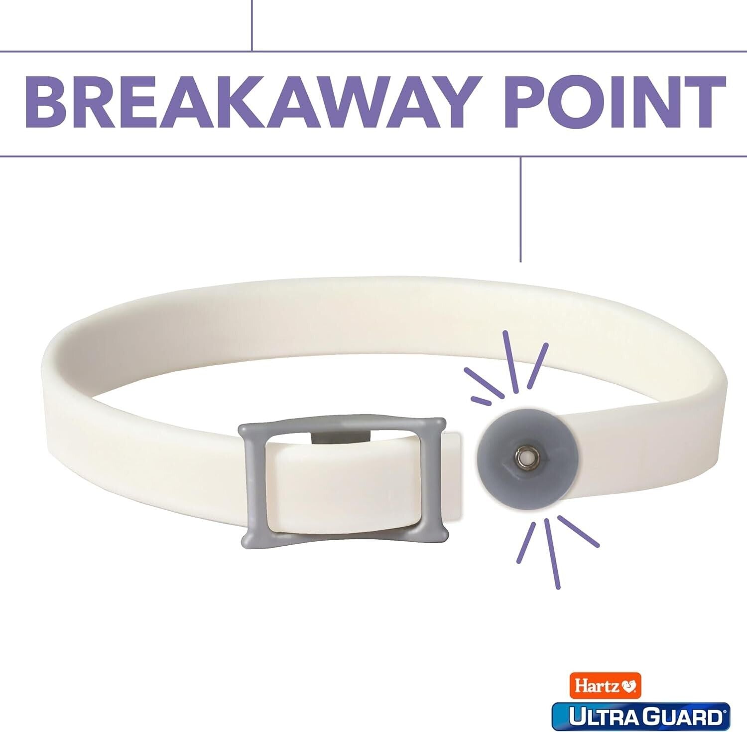 White breakaway flea and tick collar with grey snap release point