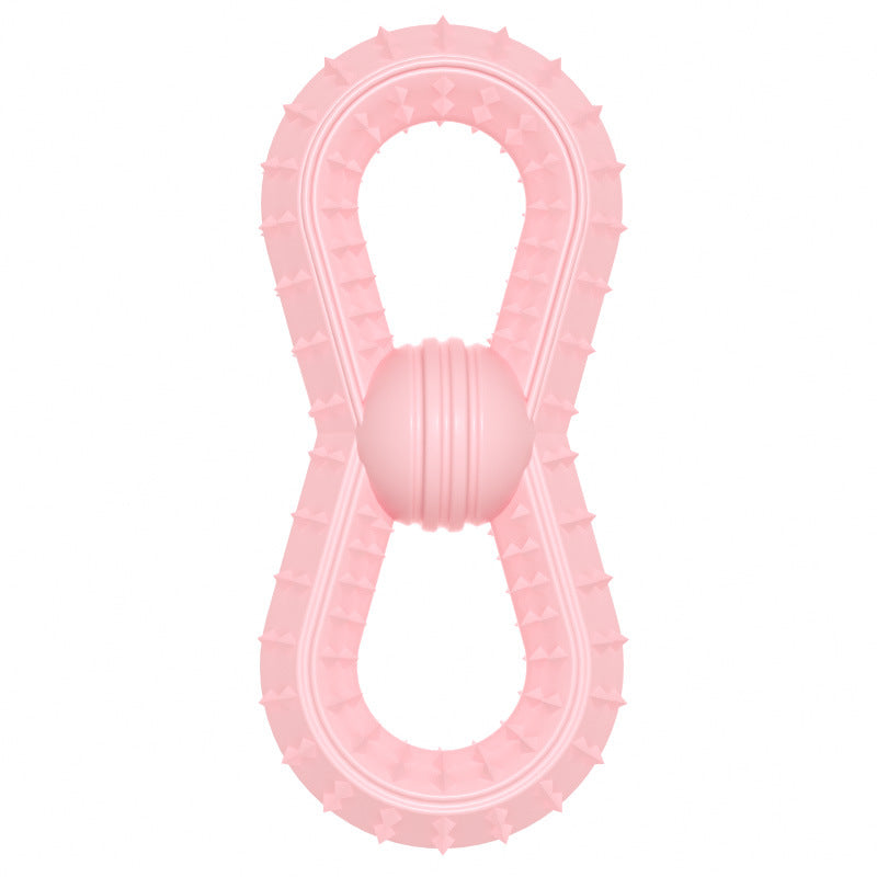 Cherry Blossom Powder molar ball toy, pink double-oval ring with ribbed center