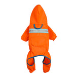 Reflective raincoat for dogs, orange with blue reflective bands and hood