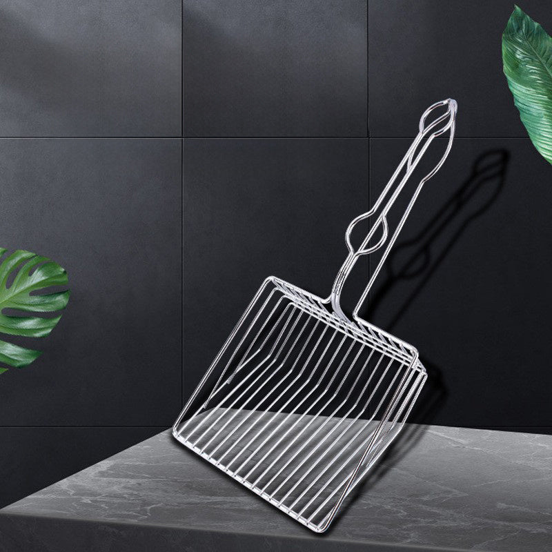 Metal litter scoop with wire mesh tray and loop handle