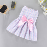 Lavender striped pet dress skirt with pastel pink ribbon bow