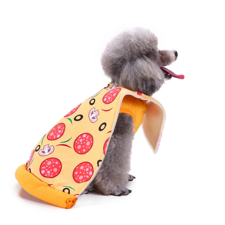 Orange fruit-print dog costume with padded hood and fleece-lined front