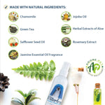Waterless shampoo and conditioner bottle with natural ingredients around it