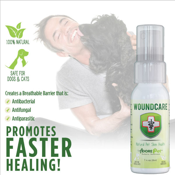 Adore Pet WoundCare spray bottle with clear pump top and label for faster healing