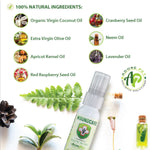 Adore Pet WoundCare spray bottle beside ingredient oil icons and plant graphics