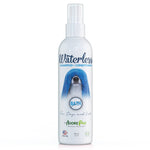 Waterless pet shampoo and conditioner bottle with spray pump, blue-and-clear label