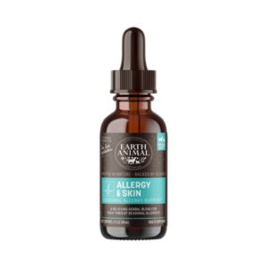 Earth Animal pet allergy & skin herbal remedy bottle, amber glass dropper bottle
