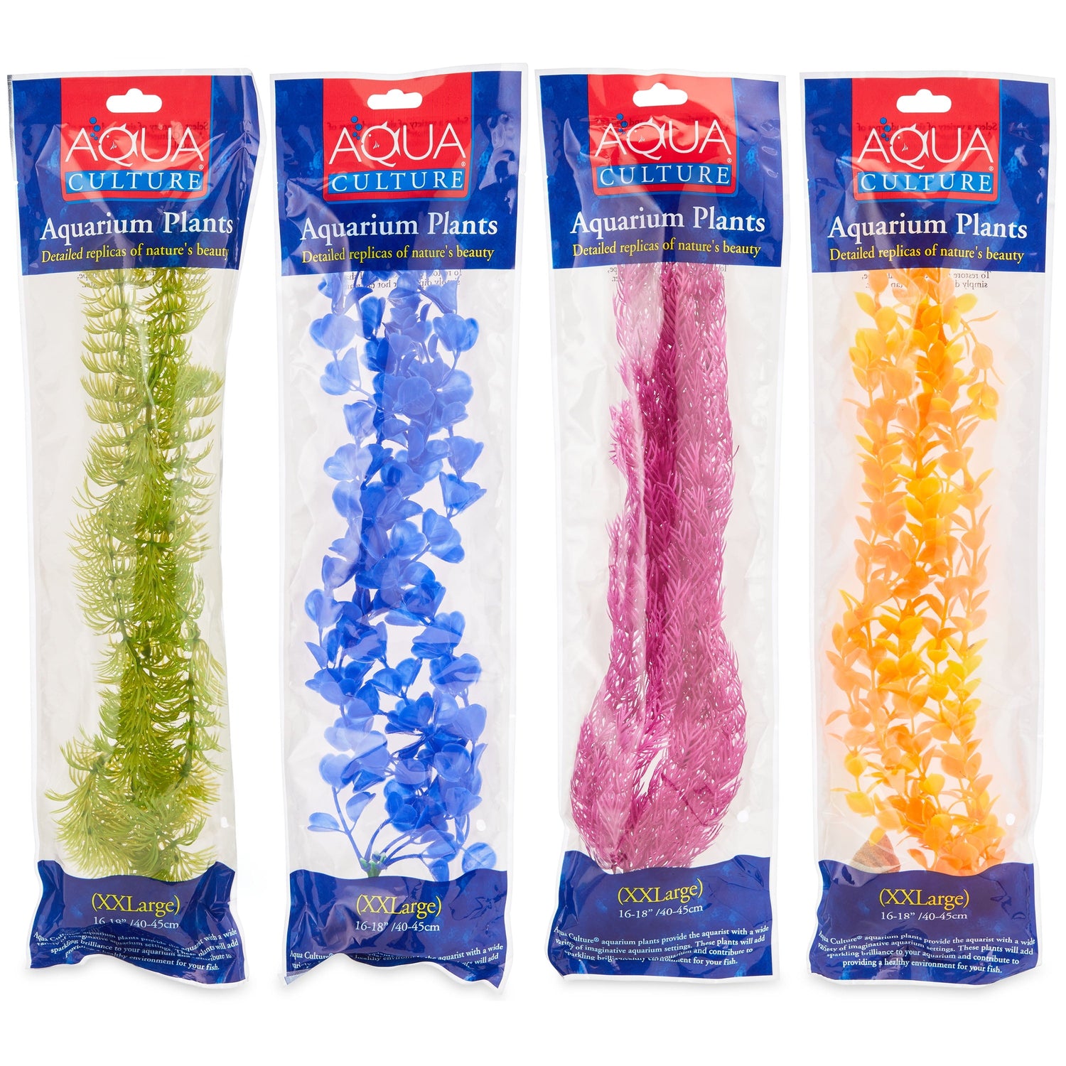Aquarium plant assortment, packaged set with green, blue, pink, and orange plants