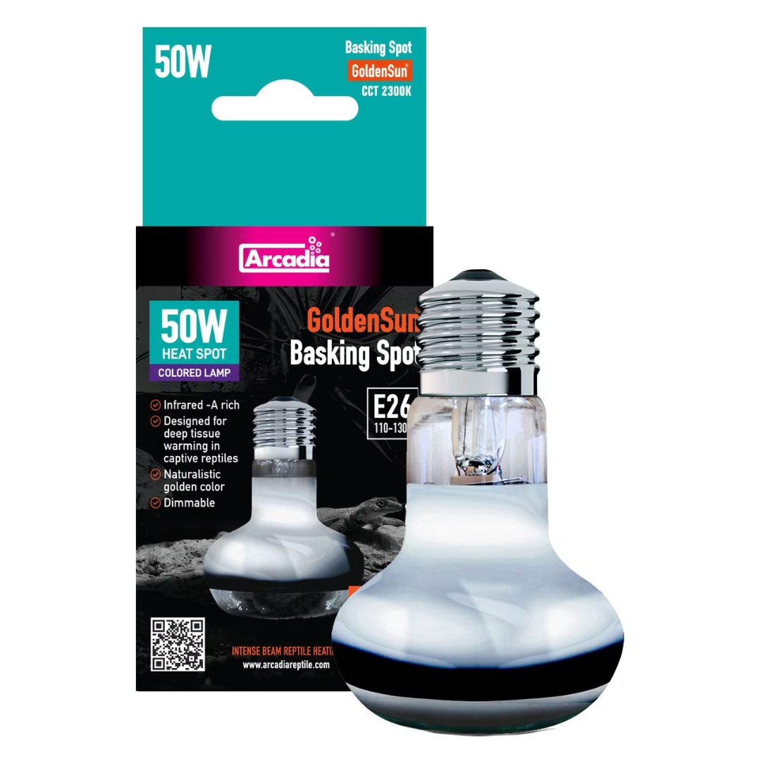 Basking spot heater lamp, 50W with E26 base and clear bulb