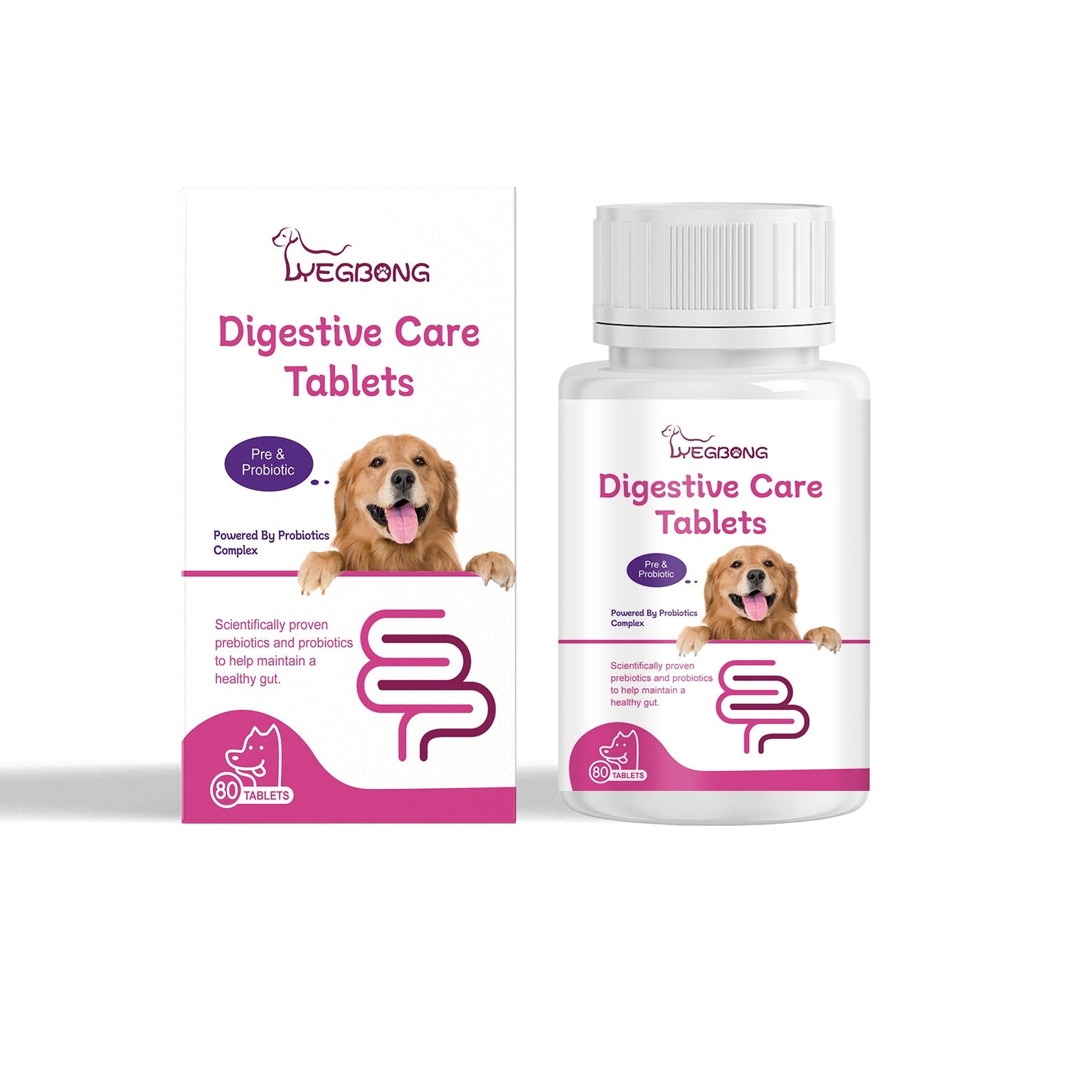 Digestive care tablets bottle and box for dogs, Probiotic supplement