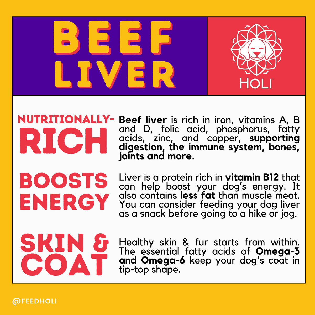 Freeze-dried beef liver nutrition info card with benefits and ingredient highlights
