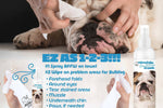 Spray face wash bottle with bulldog label, held near towel and bulldog