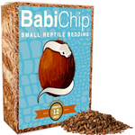 Small reptile bedding coconut chip substrate box with loose coconut chips pile