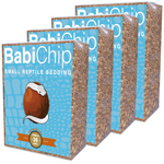 Three small coconut chips bedding bags stacked, with brown chip texture