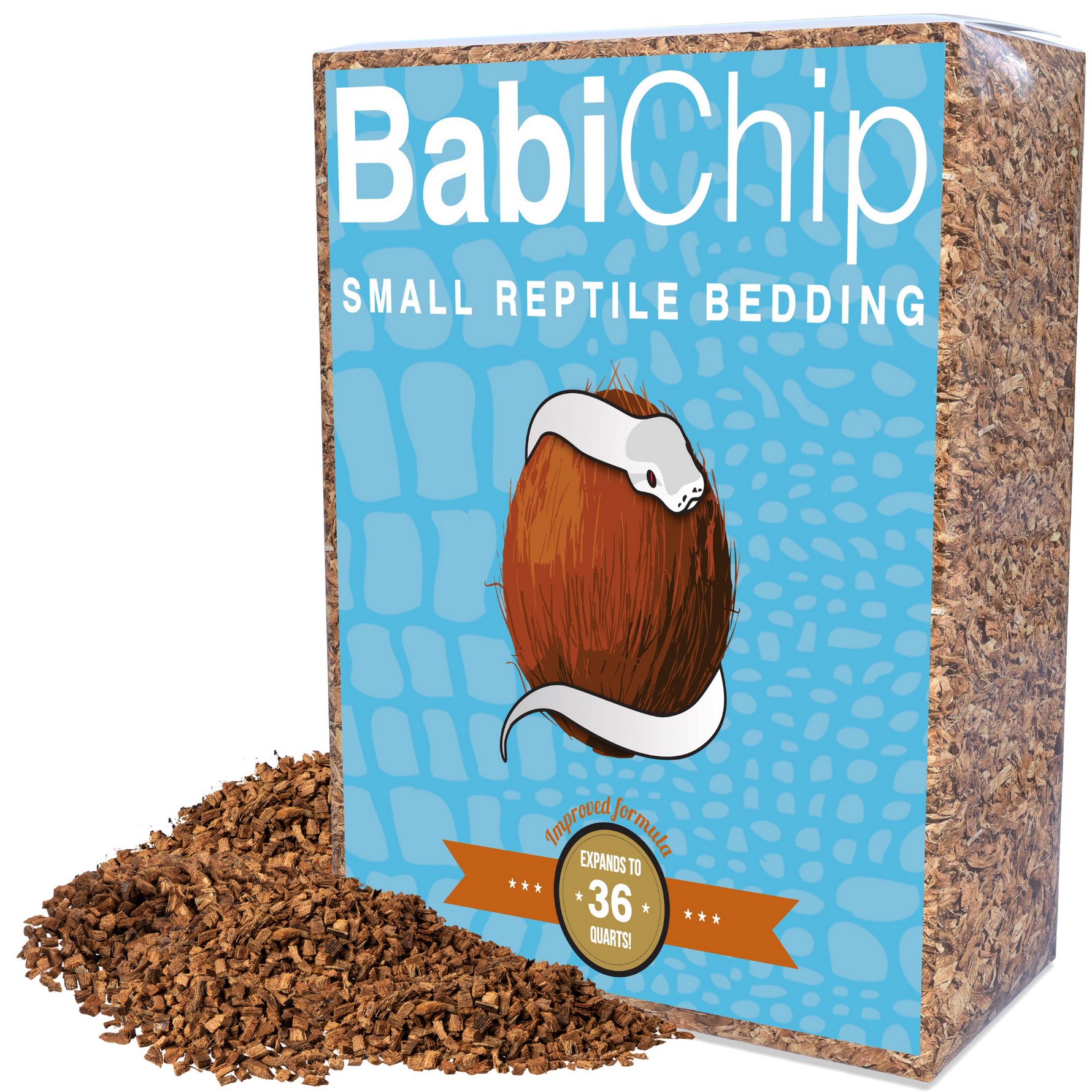 Small coconut chips bedding bag with brown chip contents, ready to use