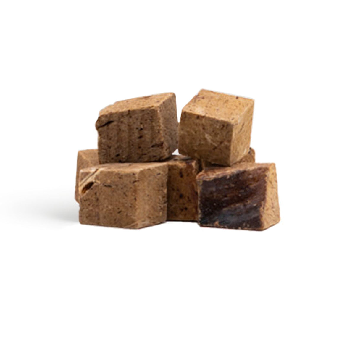 Freeze-dried beef liver treat cubes stacked in a small pile