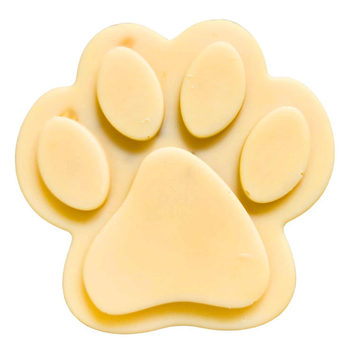 Goat milk soap bar shaped like a large paw print