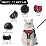Black plaid harness detail: breathable air-mesh, soft edges, bow and bell