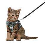 Breathable cat harness and leash set, dark plaid with teal bow and bell