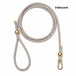 Iridescent rhinestone dog slip leash with gold clasp and loop handle, adjustable rope.