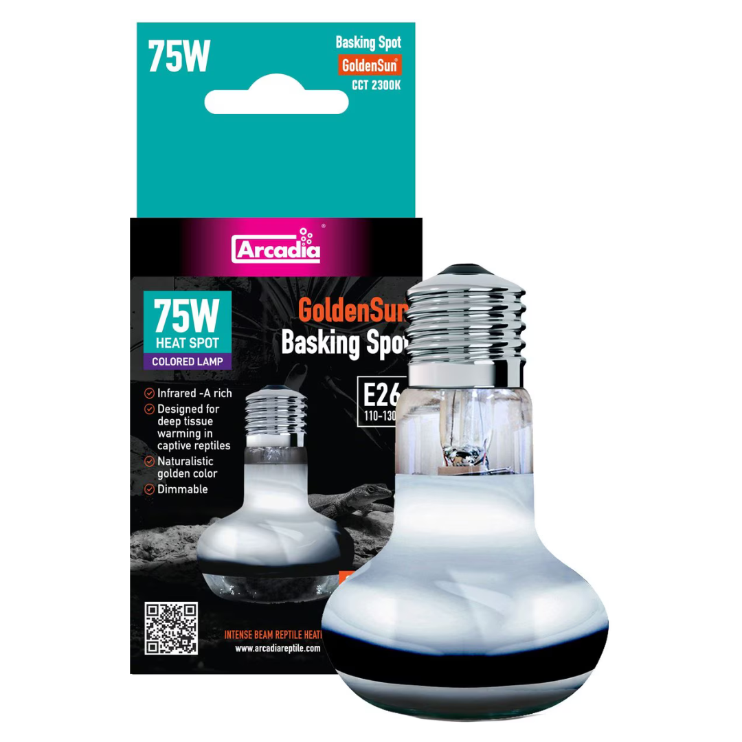 Basking spot heater lamp, 75W with E26 base and clear bulb