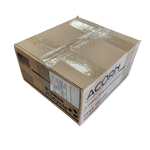 Beige shipping box with printed labels and wrapped contents