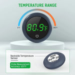 Round digital thermometer showing 90.9°F with temperature range 0–140°F