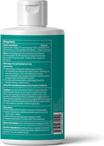 Liquid wormer bottle back label, white bottle with teal information panel