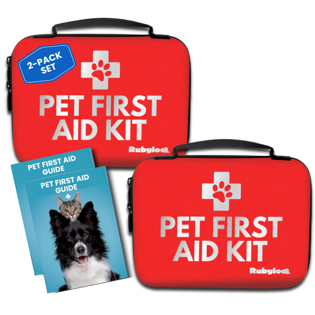 Red pet first aid kit carry cases, 2-pack set, with pet first aid guide booklet