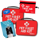 Red pet first aid kit cases, 3-pack set, with pet first aid guide booklet