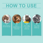 How to use guide for cat supplement tablets with feeding steps shown in circles