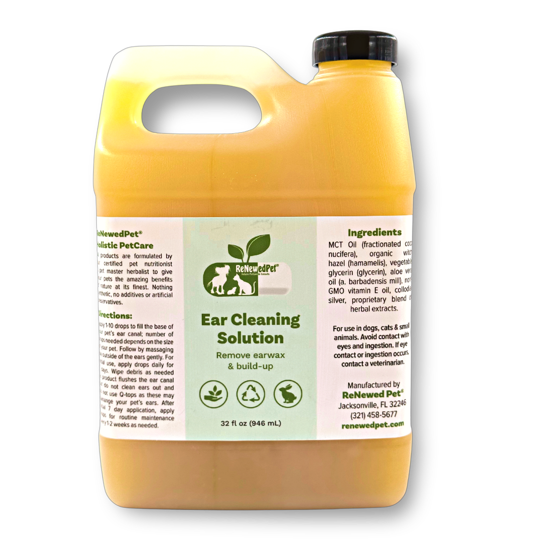 Pet ear cleaning solution jug, 32 fl oz (946 mL), with flip-top cap