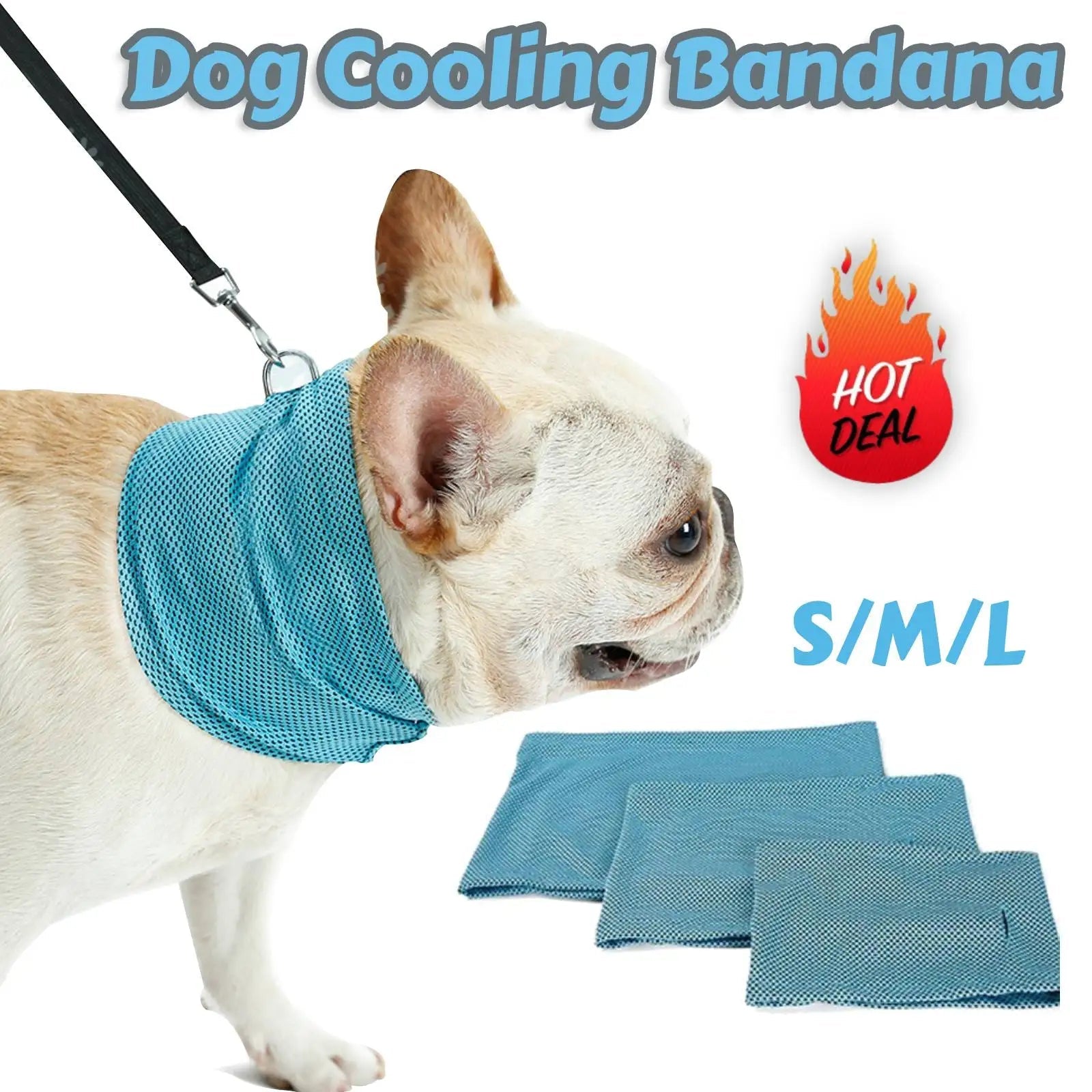 Turquoise dog cooling bandana with neck strap and clasp, soft breathable mesh