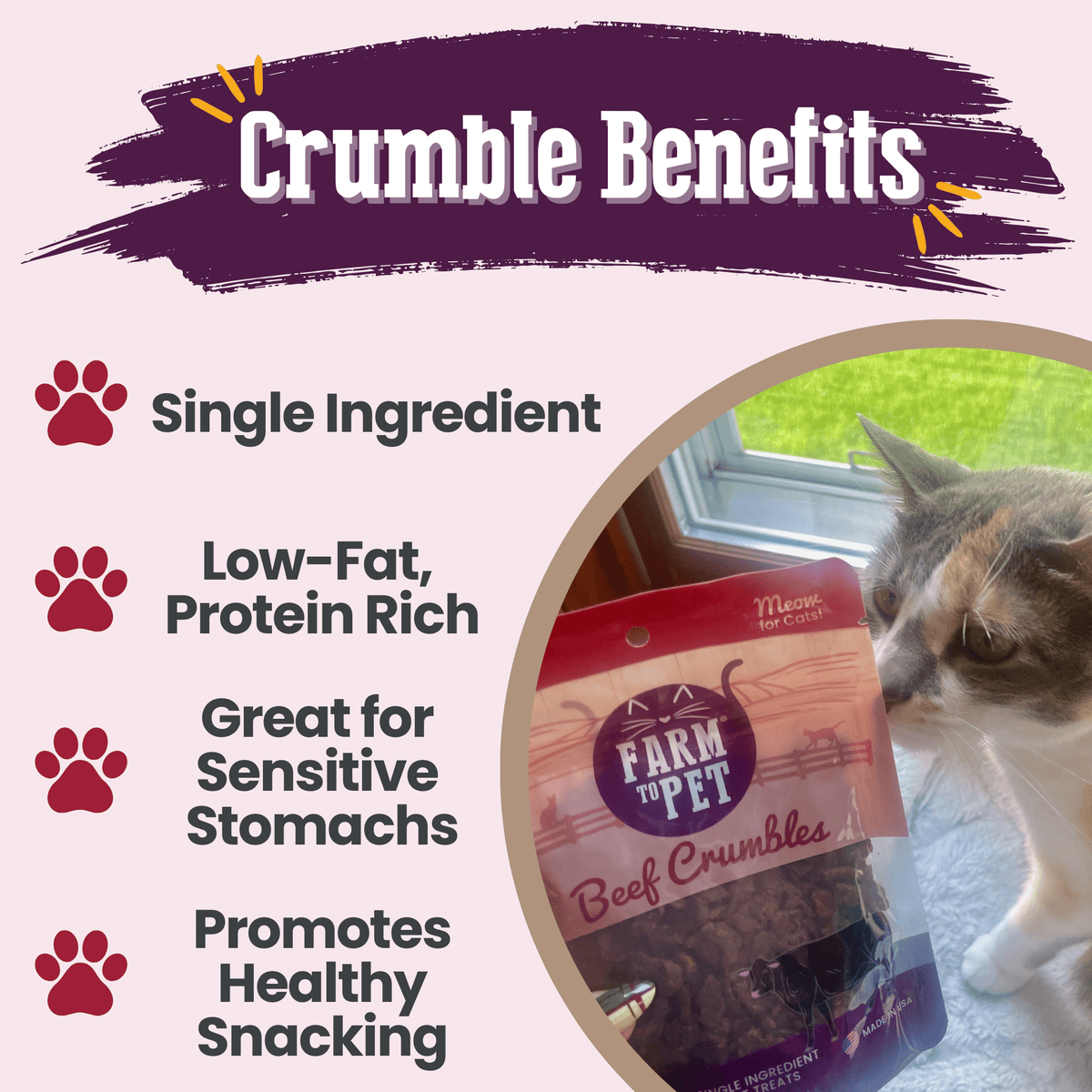 Beef Crumbles pouch featured in “Crumble Benefits” infographic