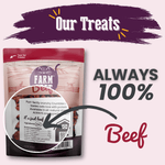 Beef Crumbles cat treats pouch with “100% Beef” label and “Our Treats” banner