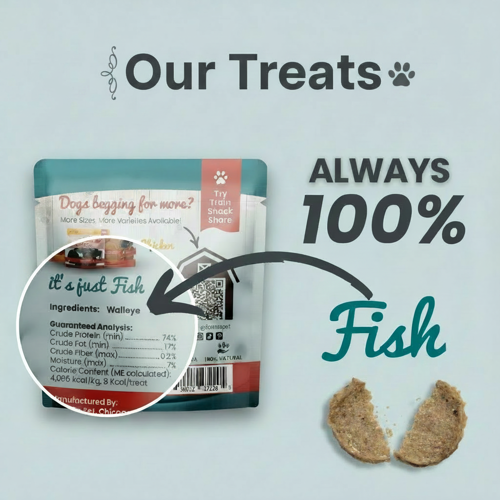 Dog treat pouch with two fish chip crackers