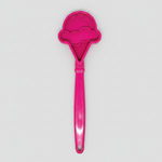 Pink ice cream-shaped dog lick toy with long handle.