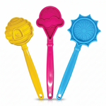 3 dog lick toy styles: yellow beehive, pink ice cream, and blue flower with handles.