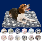 Flannel pet sleeping mat, grey with white star print, flat fold and rounded edges