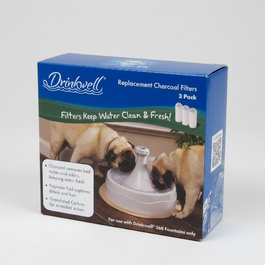 Drinkwell replacement charcoal filters 3-pack in blue box packaging