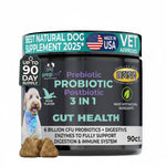 Probiotic dog chew tub, black prebiotic/probiotic 3-in-1 jar with chew pieces