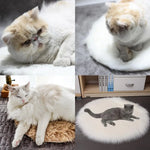Electric heating pet bed mat with plush covers, showing cats resting on gray and beige