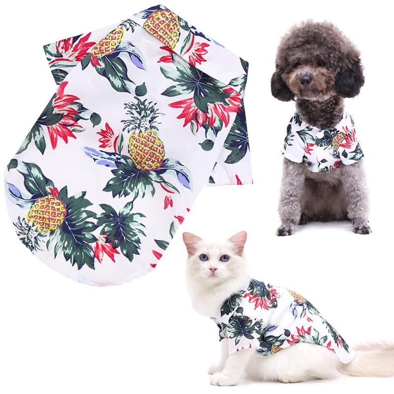 White tropical pineapple pet shirt with short sleeves for dogs and cats