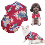 Red tropical pineapple pet shirt with short sleeves for dogs and cats