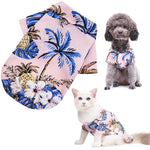 Light pink tropical pineapple pet shirt with blue leaf print, short sleeves