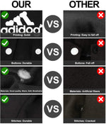Pet hoodie quality comparison chart showing durable buttons, material, and stitching versus others.