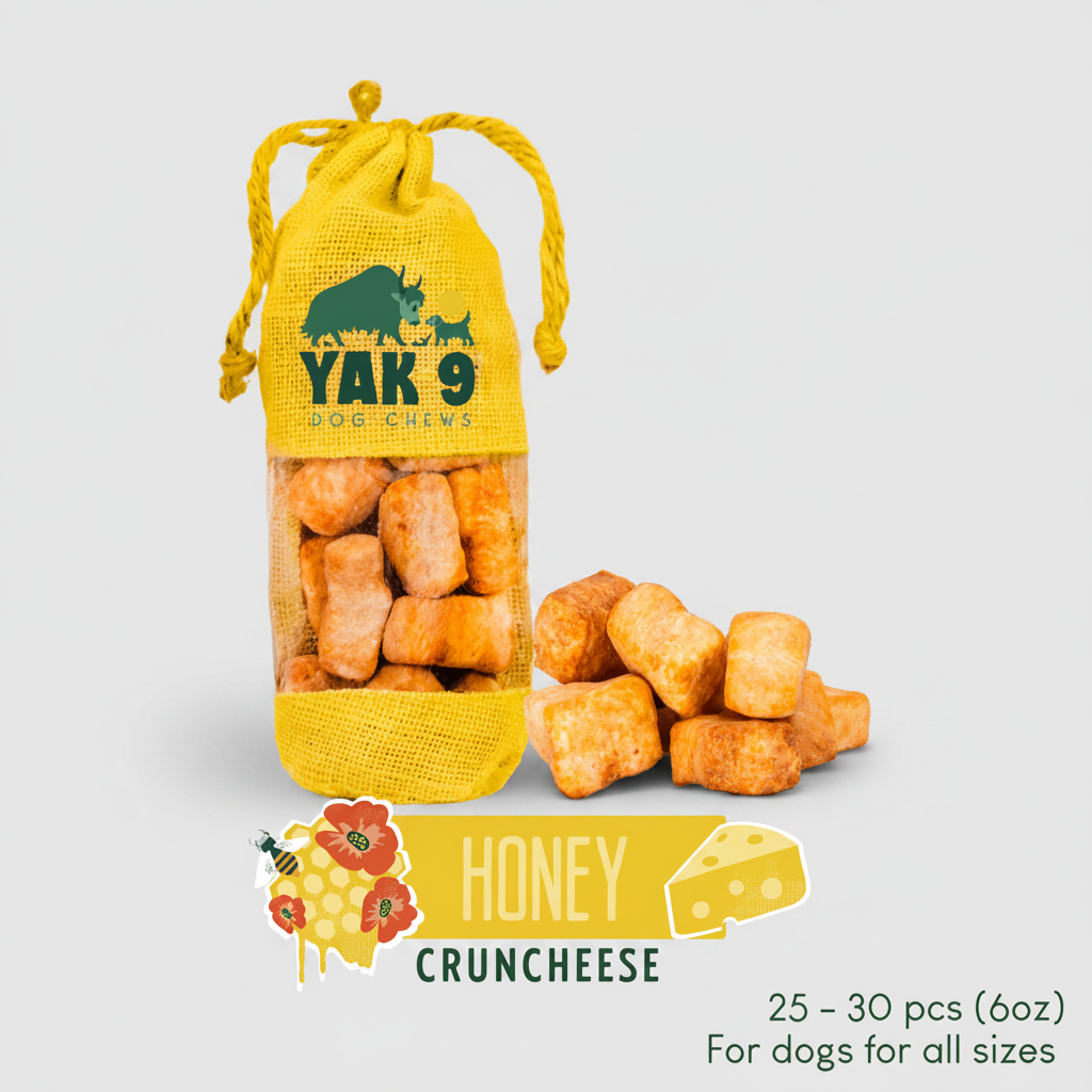 Yellow Honey CrunchCheese dog treat pouch with bite-size cheese treats