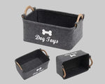 Grey felt pet toy bin set: large basket plus small tray and tunnel, dog-bone logo