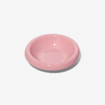 Pink stoneware pet bowl, shallow round dish with glossy finish